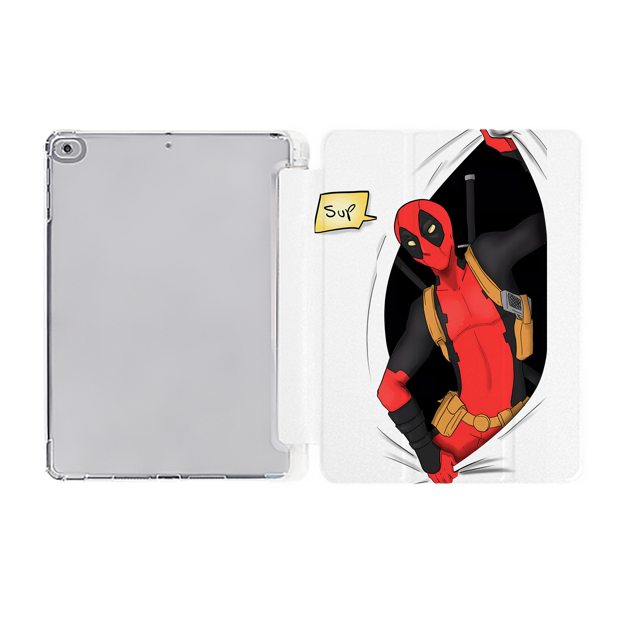 （画像用） Deadpool デッドプール IPad ケース ペン収納付き 三つ折りスタンド PUレザー×シリコン 対応機種9.5/10.5/10.9インチ